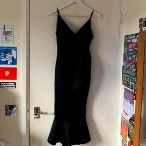 ASOS black scuba mermaid midi dress valentines party plunge neckline size 10